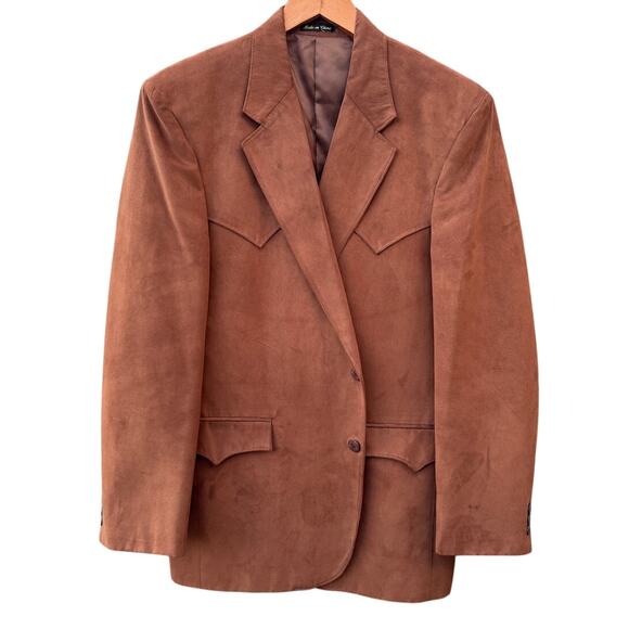Circle S Dallas Texas Western Brown Faux suede Mens Jacket Sport Coat Blazer 44L - Picture 1 of 8